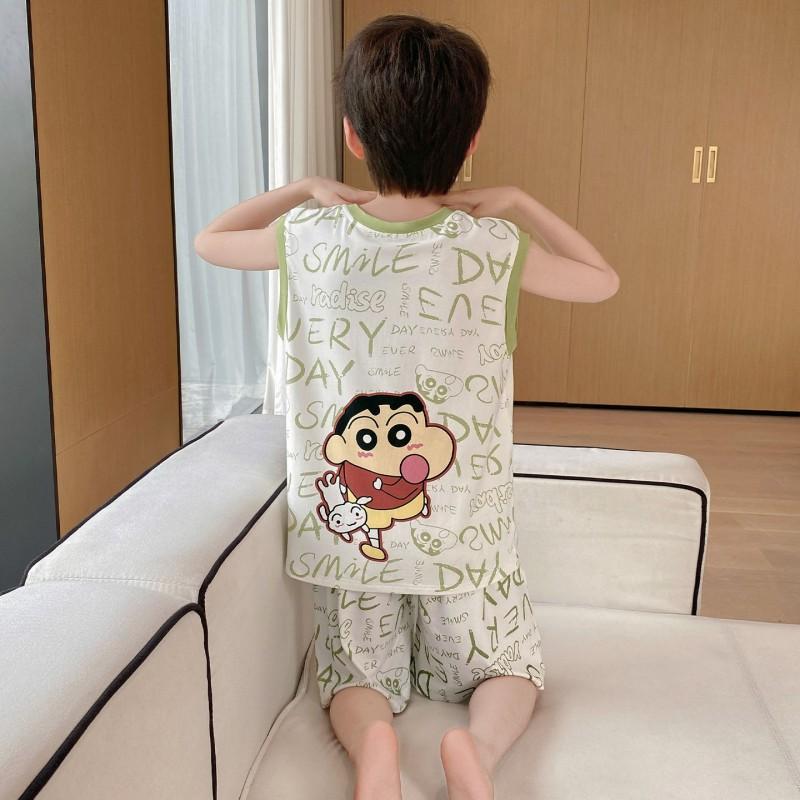 Boys Sleeveless Modal Pajama Set Cartoon Print Lightweight Home Wear Kids 8 Years