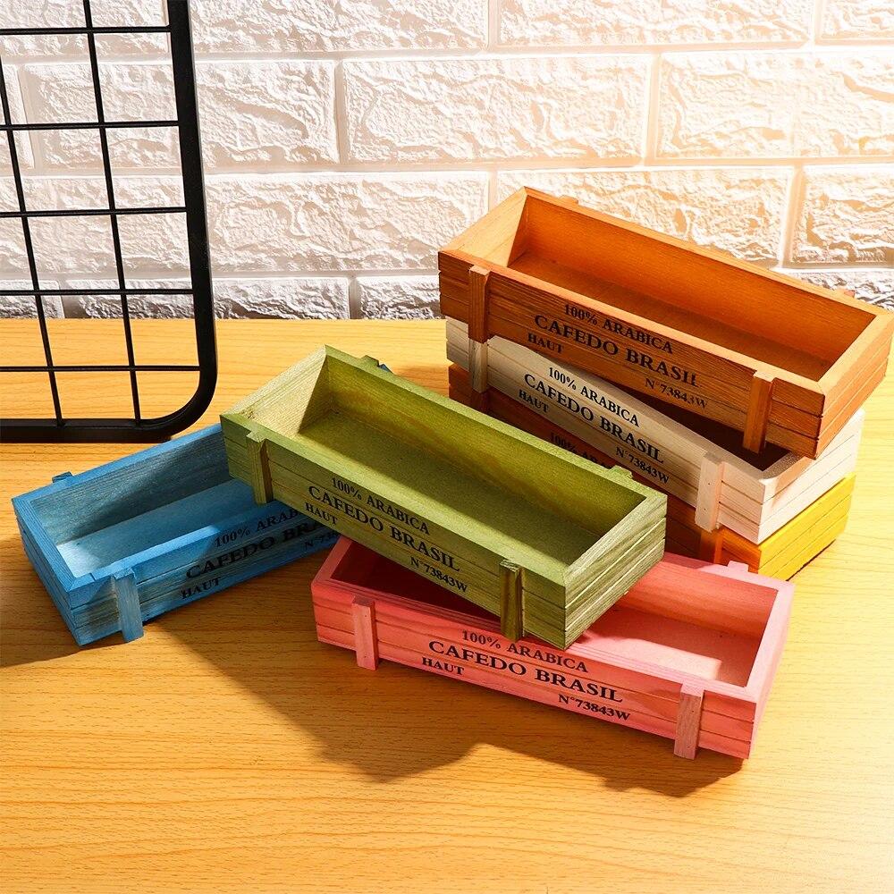 Natural Wooden Flowerpot Garden Decor Trough Decor Pots Succulent Boxes Rectangle Vase Vintage Crates Wood Flower Pot Home Tools