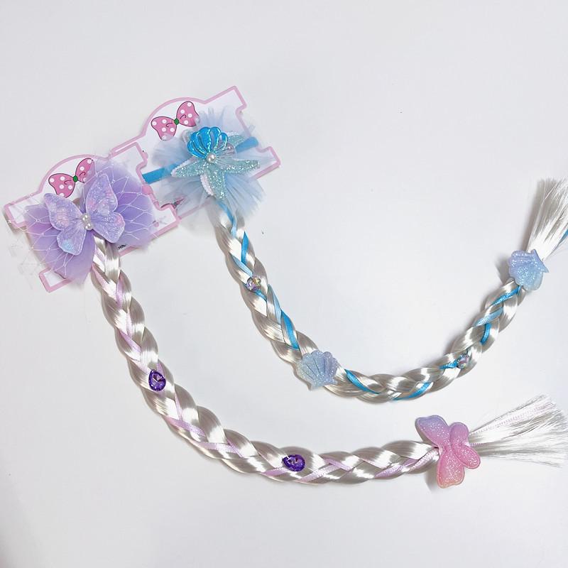 Детский милый парик-хвост с косичкой из сетки, украшенный морской звездой, жемчугом и бантом