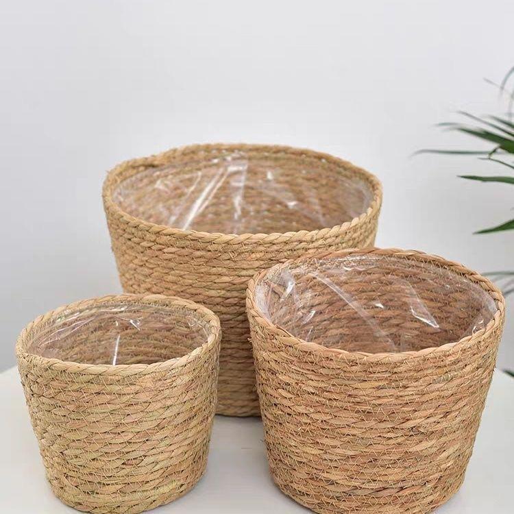 Nordic Style Hugging Plant Set: Woven Straw Flower Pot for Living Room & Balcony Decoration