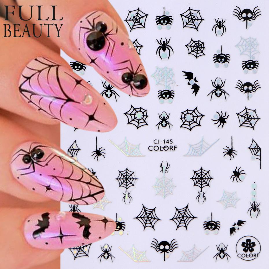 New nail art stickers ins laser halloween cartoon bat skull spider nail sticker nail