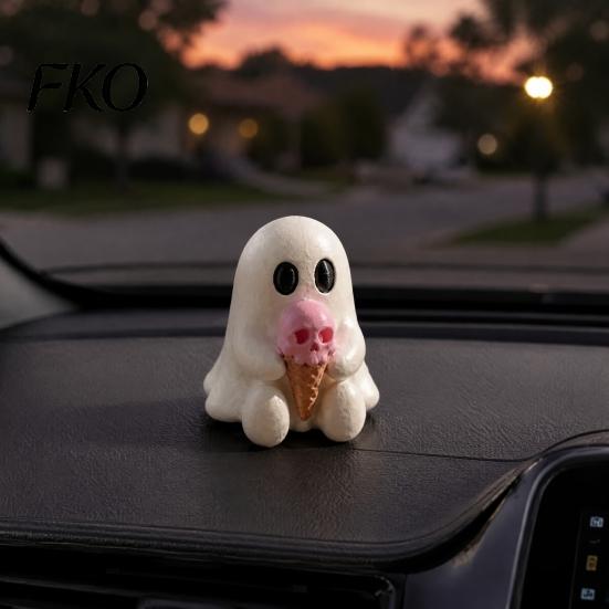 Niche Window Display Decor Halloween Mini Ghost Decorative Figurine, 3D Printed White Statue with Interesting Holiday Gift Ideas Pink Skull Ice Cream,
