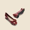 2025 New Shoes for Women Low Heel Elegant Ladies Summer Footwear Leather Casual Square Toe with Bow Shoes