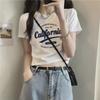 Women's Slim Fit White Letter Cotton T-Shirt - 2024 Summer Trend