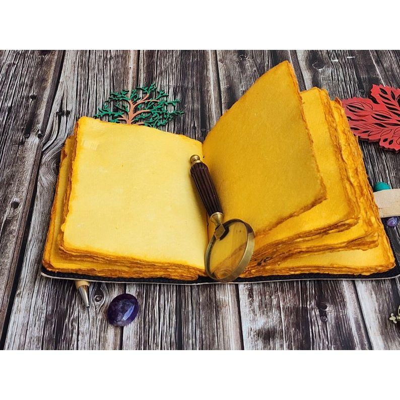 Sun Moon Leather Journal For Men Women 200 Page of Antique Hademade Decle Edge Pepar Leather Traveling Sketchbook For Men Women