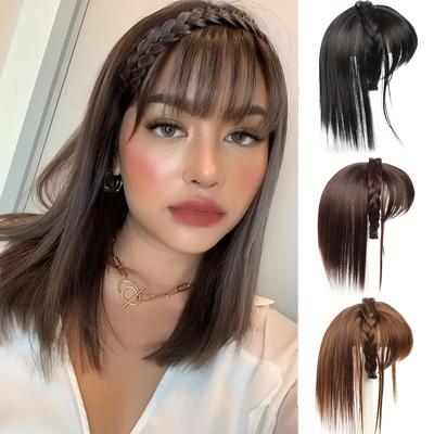 Синтетический верхний парик с косами Повязка на голову Челка Повязки с бахромой Термостойкие челки Накладные волосы на заколках Парик