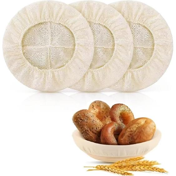 Bread Proofing Basket Cloth Liners, 3 Pcs 10 inch Round Bread Proofing Cover, Reble Sourdough Bread Baking Supplies-Proofing Linen Cloth for