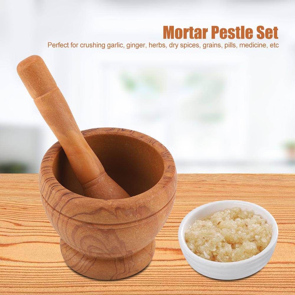 Manual Plastic Garlic Grinder Spices Herbs Mortar Pestle Set Grinding Bowl Kitchen Tool