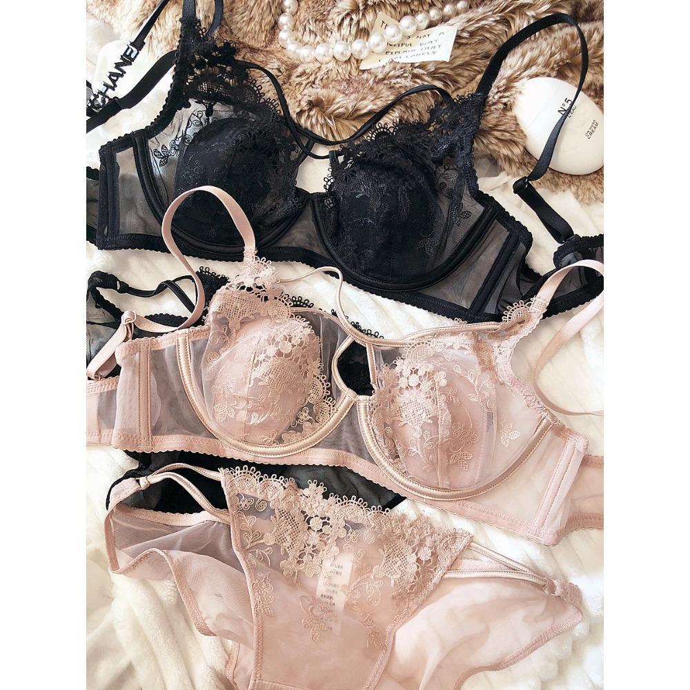 Сексуальное полое женское нижнее белье с кружевной цветочной вышивкой, французский ультратонкий бюстгальтер с пуш-апом, регулируемый ремешок, комплекты бюстгальтеров и трусиков