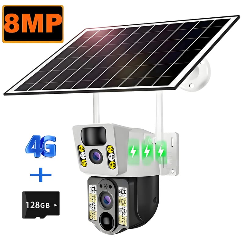 LS VISION 4G SIM Card 4K 8MP Camera Wifi Dual Lens Dual Screen PTZ Camera Auto Tracking Security Camera Outdoor CCTV Surveillance V380 Pro