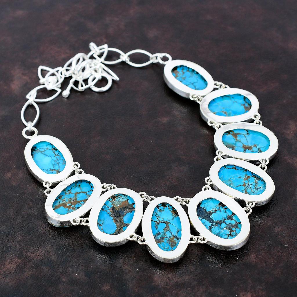 Тибетское ожерелье из бирюзы, ювелирные изделия из настоящего драгоценного камня, ожерелье из стерлингового серебра 925 пробы, регулируемое ожерелье-цепочка, уникальный ювелирный подарок ручной работы для него