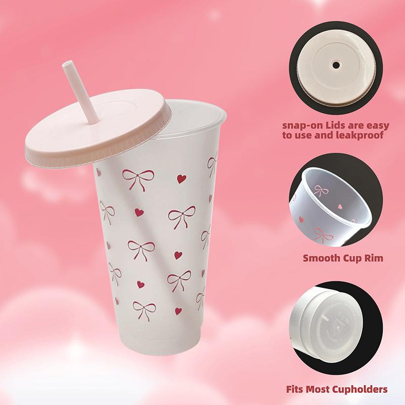 Бутылка для воды Kawaii, эстетический стакан для льда, кофе, сока, чая, симпатичные пластиковые стаканчики с бантом и крышкой-соломинкой, портативная бутылка для питья