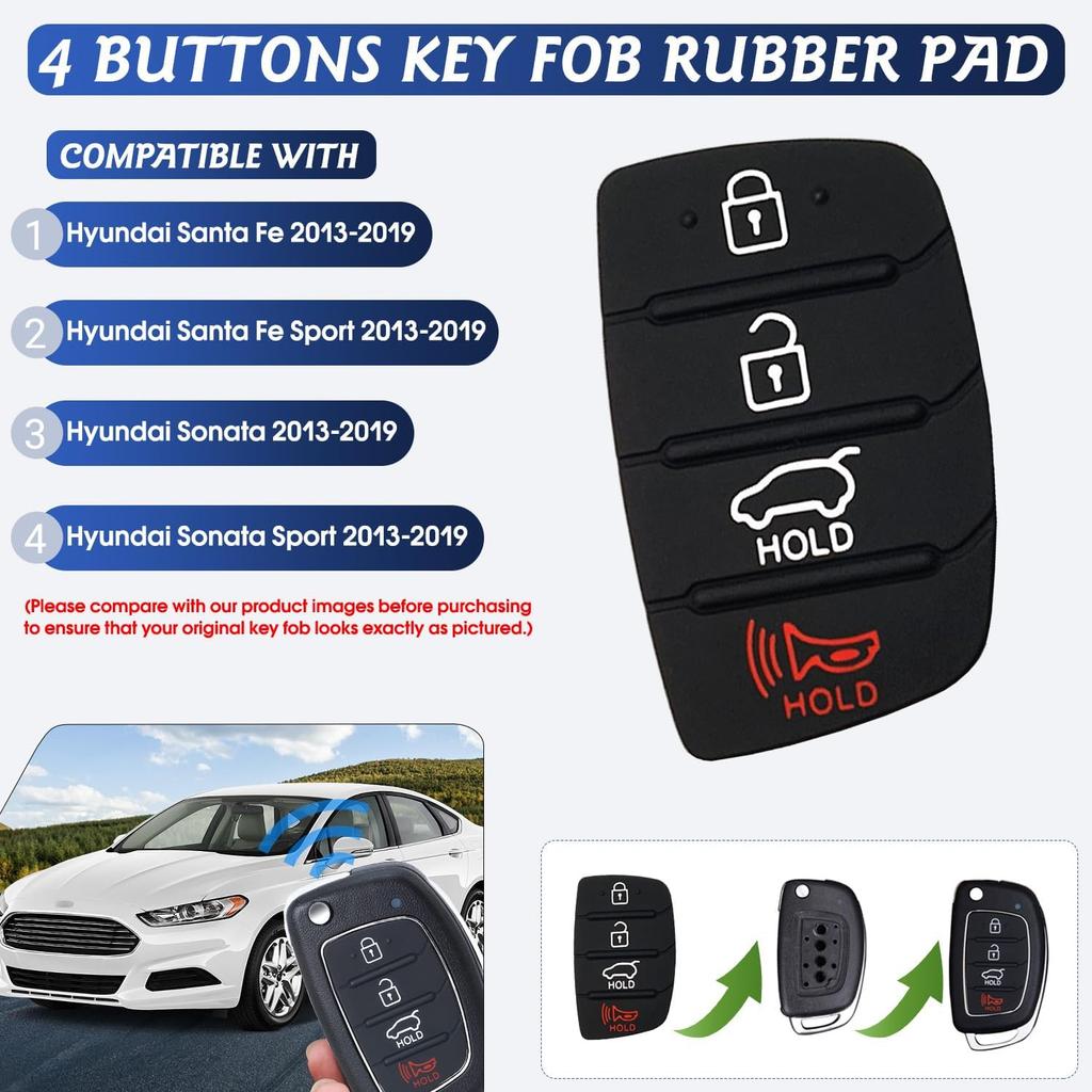 3 шт. Замена накладки кнопки брелока подходит для Hyundai Santa Fe Sonata Sport 2018 2017 2016 2015 2014 2013 Бесключевой доступ Пульт дистанционного управления Автомобильный ключ