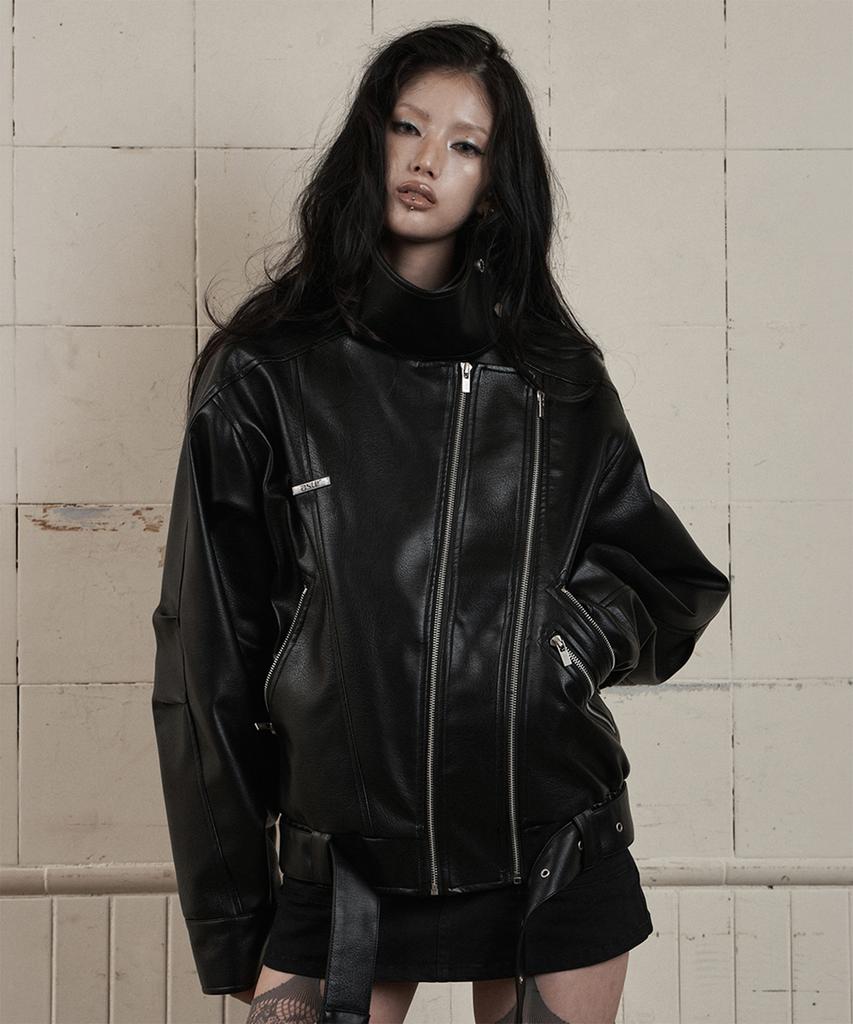 AS YOU ARE Hide Snap Leather Jacket Black