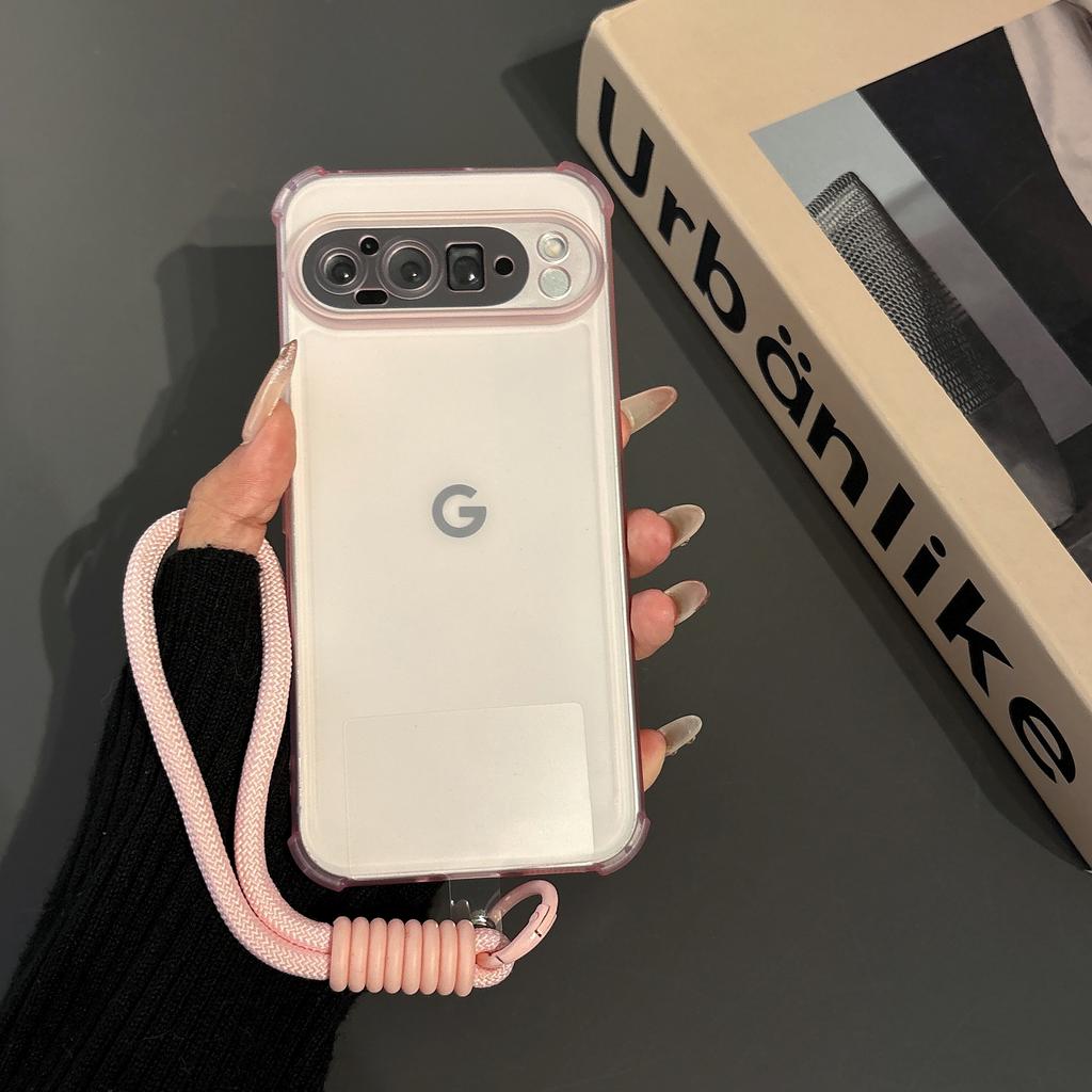 With Lanyard Wrist Strap Phone Case for Google Pixel 10A 9A 9 10 Pro XL Translucent Skinfriendly Soft TPU Airbag Antiknock Cover