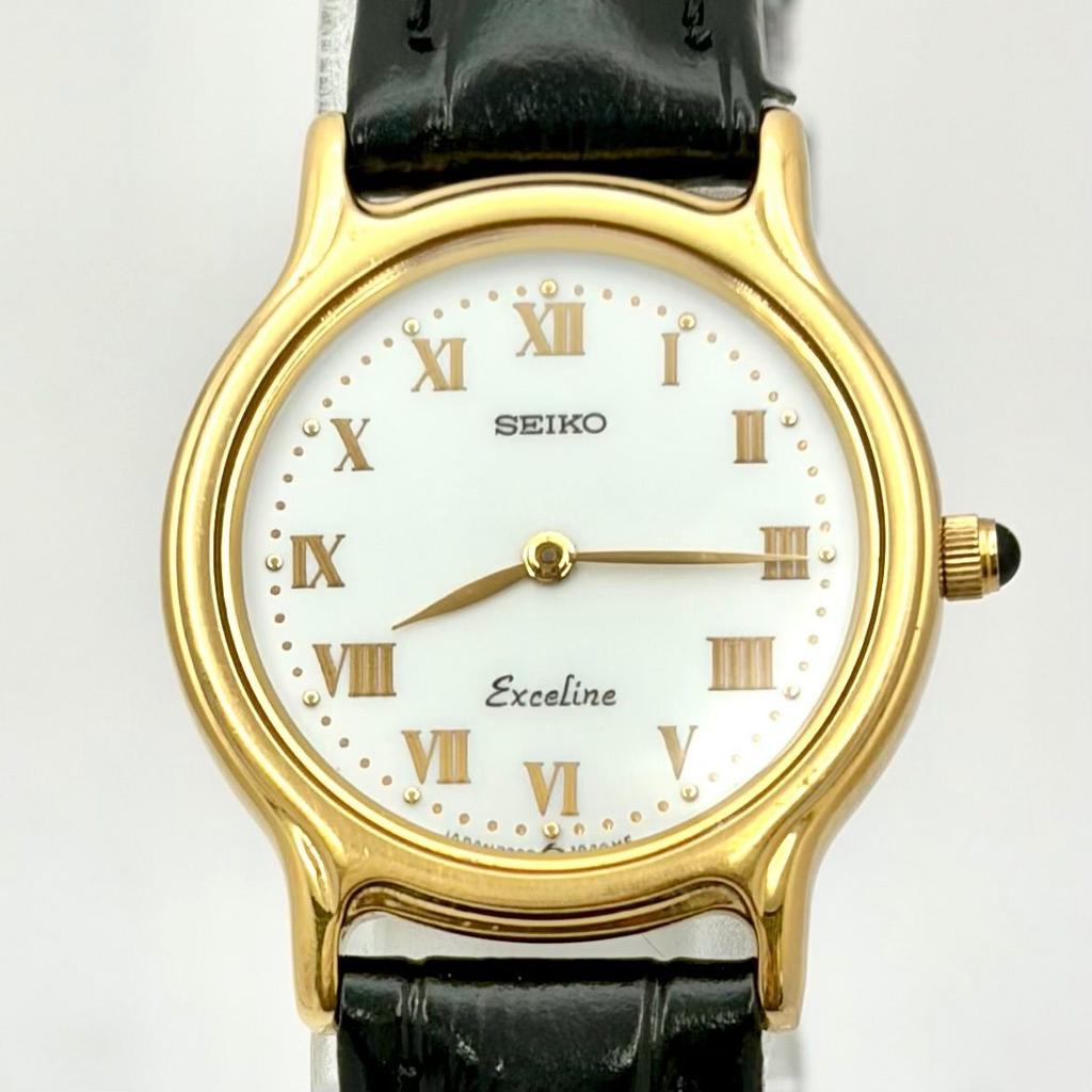 SEIKO Exceline Римские цифры Новый ремешок [Отличное состояние/ Новая батарейка] Женские часы, Золотой, Цифры, 7320-0390 893506