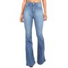 Women's High Waist Pocket Wide Leg Jeans Flared Skinny Button Trousers