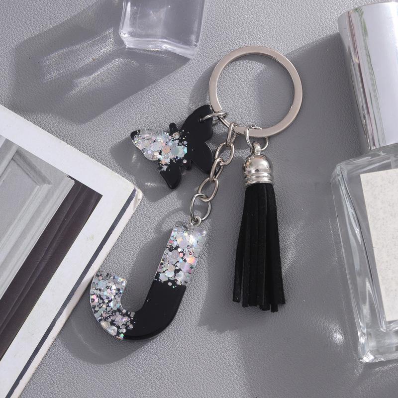 1pc Trendy Black A-Z Initials Letters Butterfly Keychain with Cute Charm, Decorative Accessory for Keys, Bags & Backpacks Gift