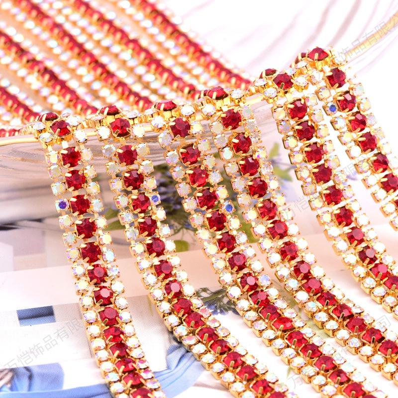 3 ряда из двух маленьких и одной большой золотой нижней цепочки с когтями, стразы, интенсивные декоративные аксессуары для одежды своими руками