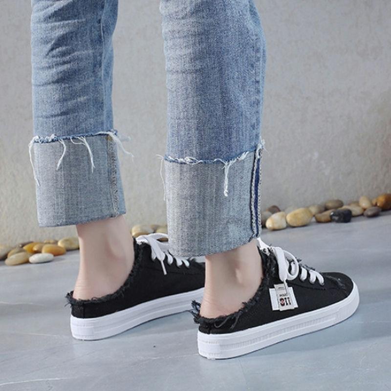 Туфли парусиновые женские весенние белые туфли кроссовки на плоской подошве