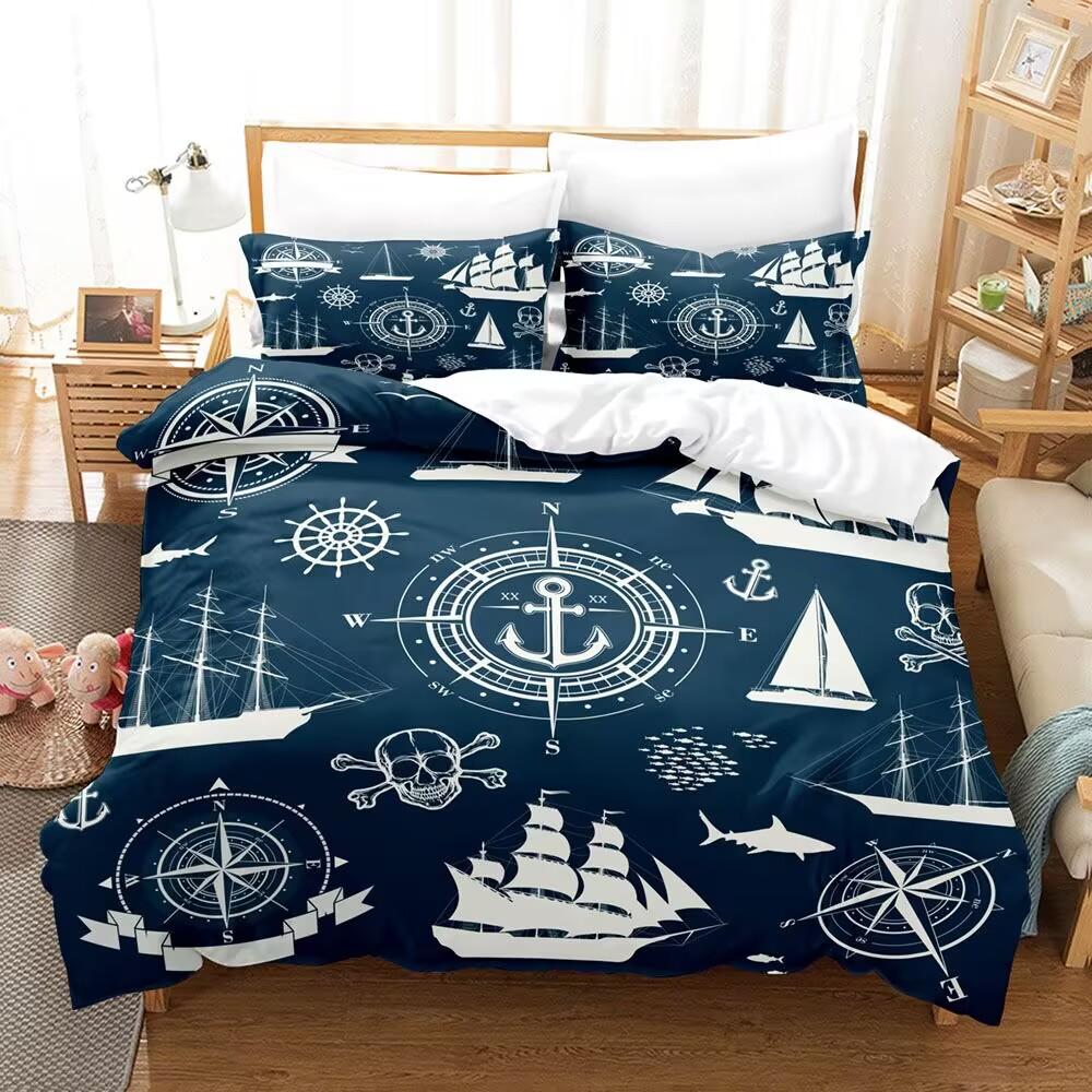Captain Nautical Anchor Bedding Set Adult Kids Soft Breathable Washable Twin Queen King Size 3D Print Duvet Cove Gift for Boys