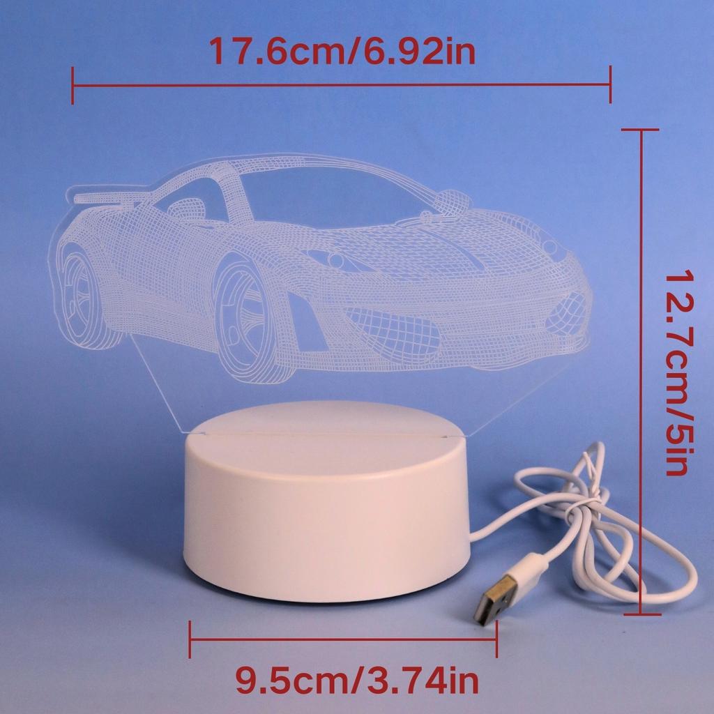 Крутой 3D ночник-спортивный автомобиль, USB-светильник теплого цвета, Декоративное освещение для дома, офиса, кабинета, спальни, Настольная атмосфера, Подарочный светильник