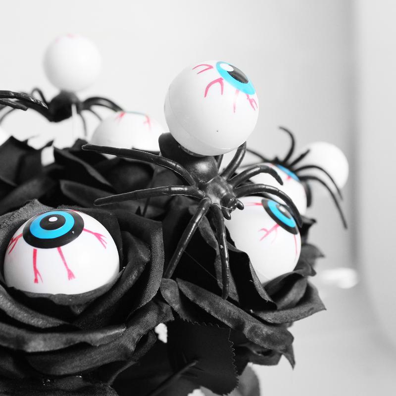Halloween Eyeball Rose Black Fake Flower Single Stem With Eyeballs Ghost Festival Scary Party Decor Role Play Photobooth Props