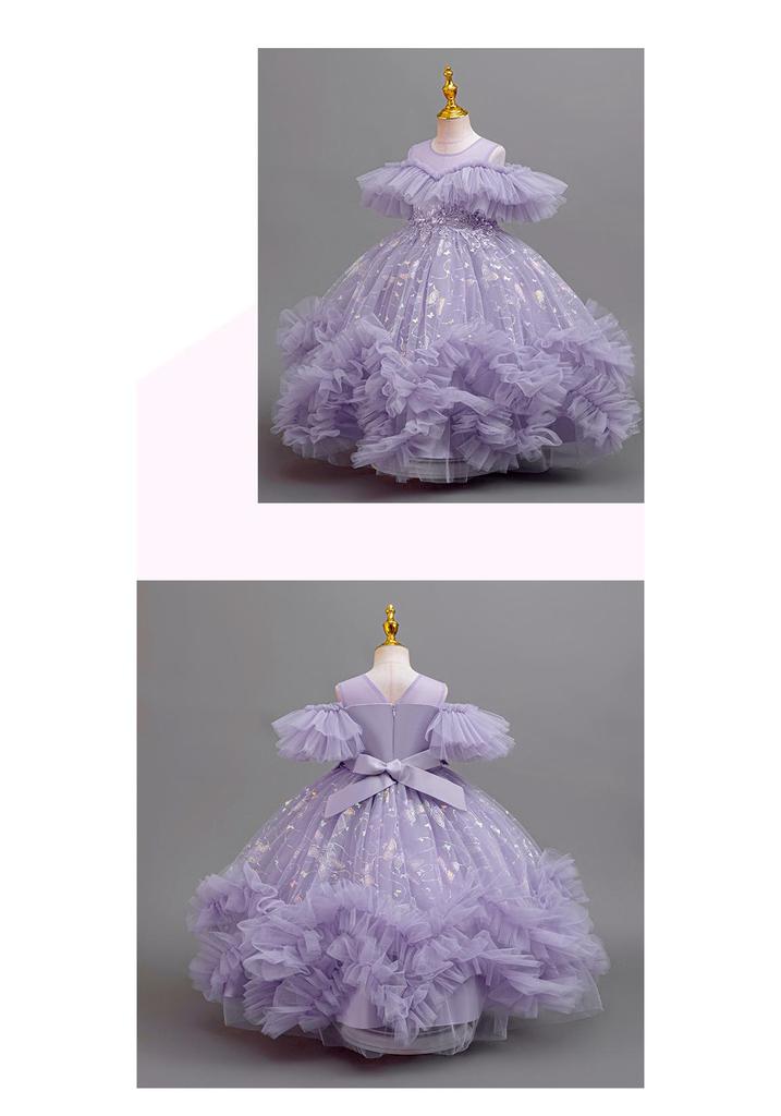 Girls' One-Shoulder Princess Dress with Mesh Puff Skirt – Formal Flower Girl Birthday Dance Costume