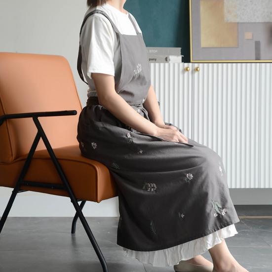 Фартук для готовки с крестообразной спинкой, дышащий, ретро, хлопковый, вышитый, нагрудный фартук для дома