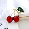 Cute Cherry Rhinestone Leaf Enamel Vibrant Vivid Cherry Brooch Color Pin Shawl Scarf Lapel Badge