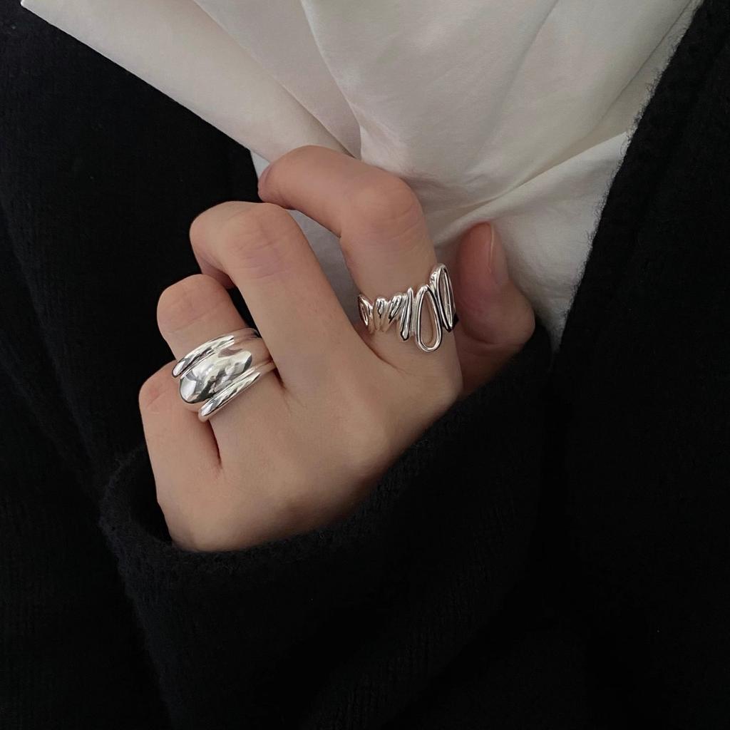 ANENJERY Геометрическая линия полые нерегулярные капли воды открытое кольцо ретро простое модное кольцо ювелирные изделия подарок