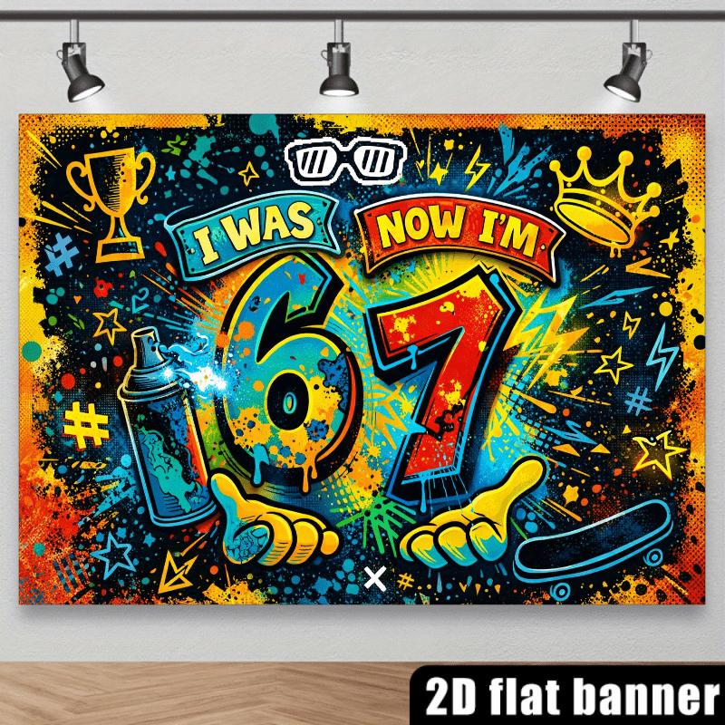 Background cloth for a 2D6 - 7th birthday party, with a graffiti style theme, featuring skateboards, lightning, and stars.