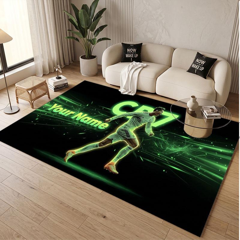 Custom Rug Cristiano Ronaldo Pattern Print Name Text Soft Non‑Slip Floor Carpet for Home Indoor Decoration