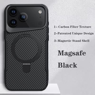Металлическая рамка-подставка с текстурой из углеродного волокна Для чехла Magsafe для iPhone 17 16 15 14 13 Pro Max Air Мягкий резиновый магнитный чехол
