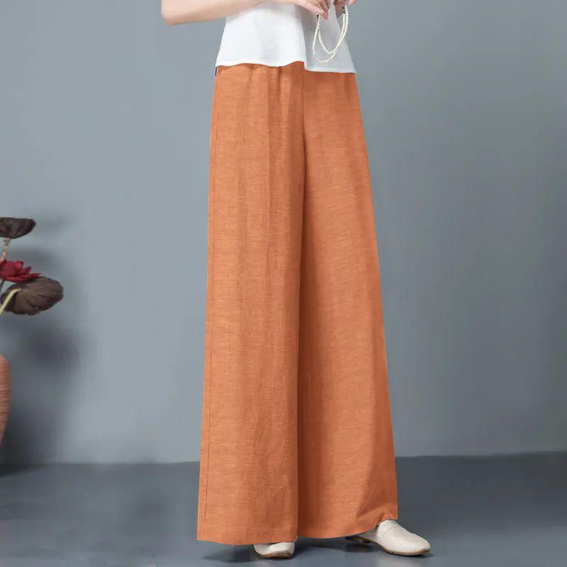 Женские широкие брюки из смешанного льна с высокой талией, свободные, повседневные, палаццо, дышащие, однотонные, для ежедневного ношения