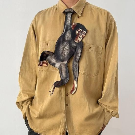 Мужская рубашка Галстук 3D Дизайн Рыба Обезьяна Бархатный Галстук-бабочка Животное Галстук-бабочка Аксессуар для шеи Реалистичная текстура Универсальный стиль Галстук