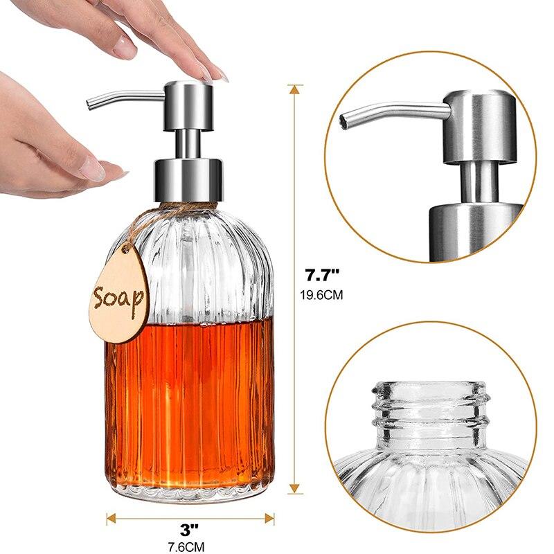 400ml Glass Soap Dispenser with Stainless Steel Stainless Steel Pump Manual Multiple Filling Pump for Bathroom Kitchen Liquid Soap Dispensers | Liquid