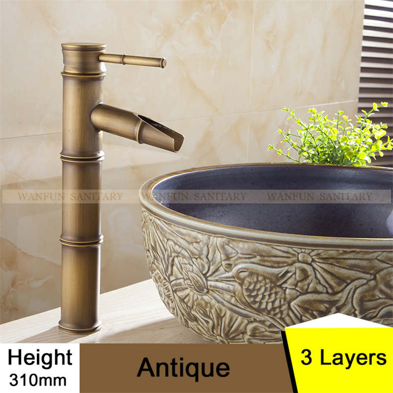 Basin Faucet Antqiue Brass Bamboo Waterfall Bathroom Sink Faucet Single Lever Deck Bath Toilet Mixer Water Tap WC Taps ZLY-6660