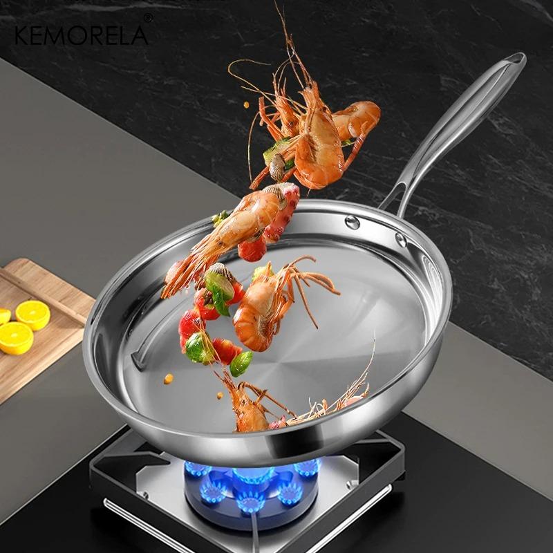 Сковорода из нержавеющей стали 304, яркая поверхность, без покрытия, трехслойная композитная сталь, доступны разные размеры