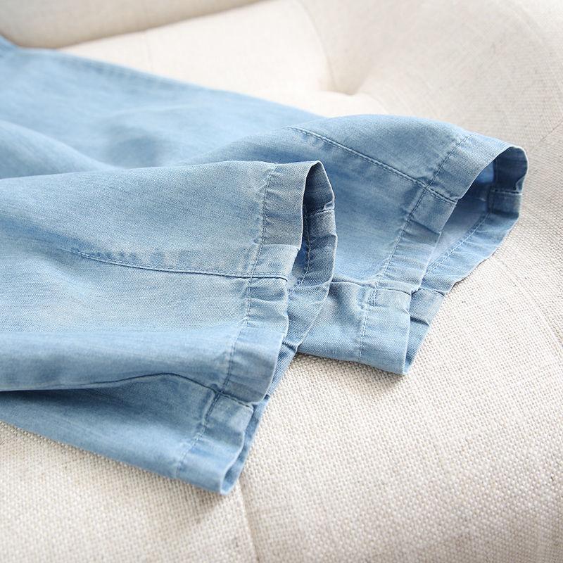 Джинсовая ткань Lyocell Cool Casual Elastic High Talys Loose Wide Leg Женские брюки длиной до щиколотки для женщин Одежда Fashion