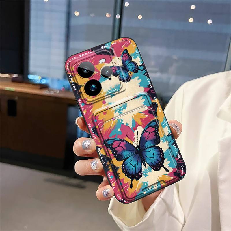 Durable Silicone Phone Case For Realme GT7 Pro Card Slot Full Wrap Cartoon Fashion Design Anti-dust Dirt-resistant Cute