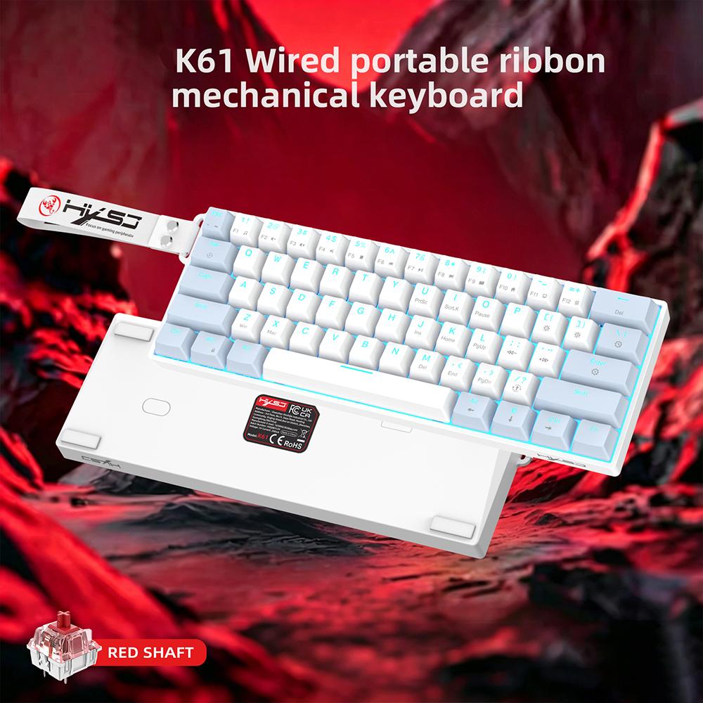 K61 61 Keys Ribbon Wired Mechanical Keyboard Red Blue Switch Ice Blue Backlight Type-C Portable Full Key Rollover Gaming Keypad