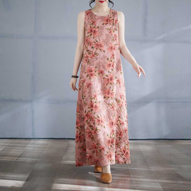 Женская длинная юбка лето новое платье с круглым вырезом и принтом