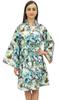 Women Cotton Poplin Leaf Printed Short Kimono Robe With Belt Cover