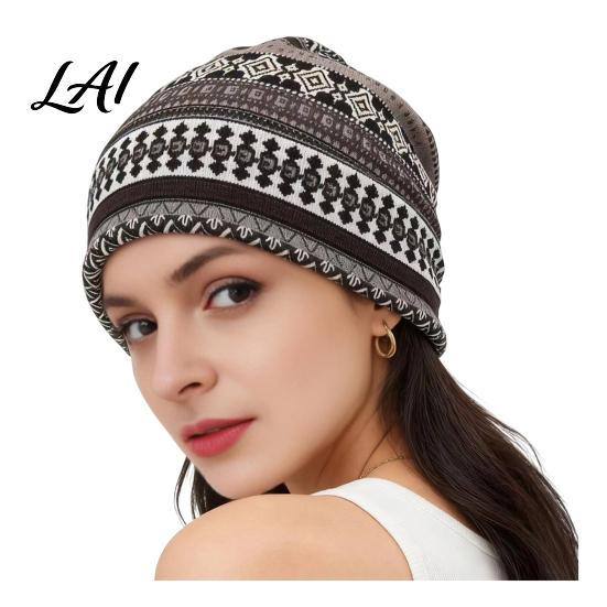 Versatile Lazy Style Hair Tie Women's Geometry Print Slouchy Hat Casual Soft Stretch Skull Hat for Women Cap Warm Cancer Chemo Headwear Outdoor