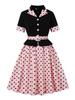 Ретро Платье с Цветными Блоками и Горошком, с Коротким Рукавом и Отложным Воротником - Элегантный Весенне-Летний Стиль