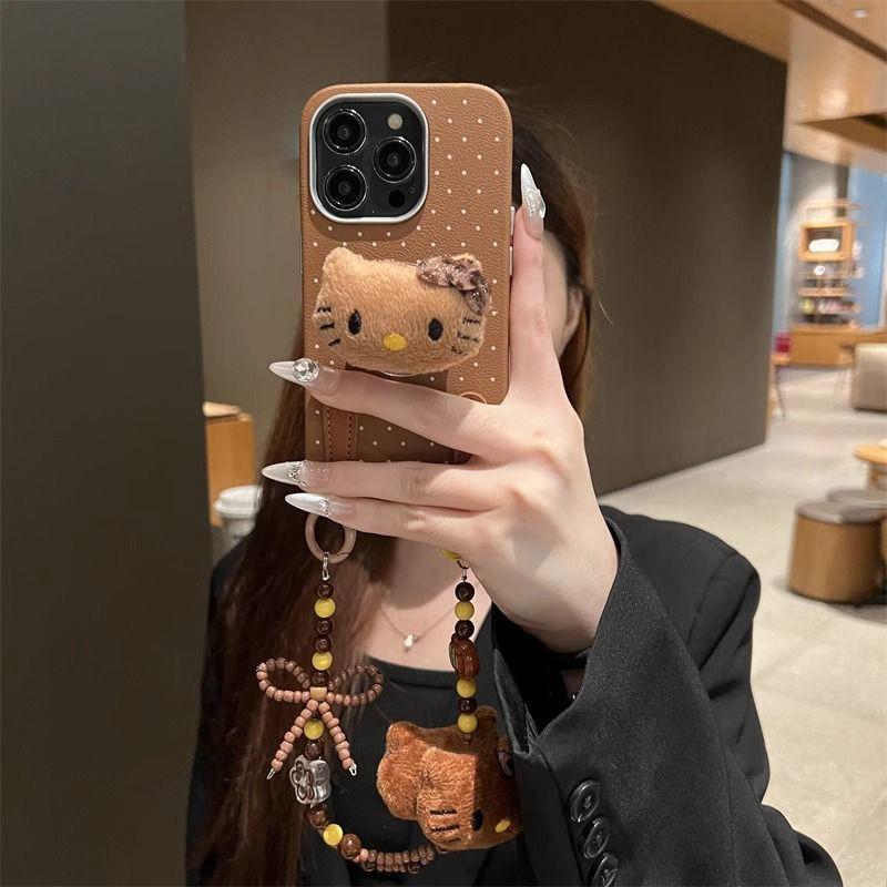 Ретро KT Cat Apple 16ProMax Чехол для телефона IPhone15Pro Новый 13 Женская модель 12 Мягкий чехол 14 Браслет XR