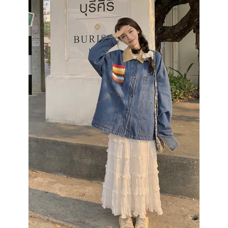 Hong Kong Style Retro Denim Jacket for Women Spring and Autumn New Design Loose and Slim Jacket Top