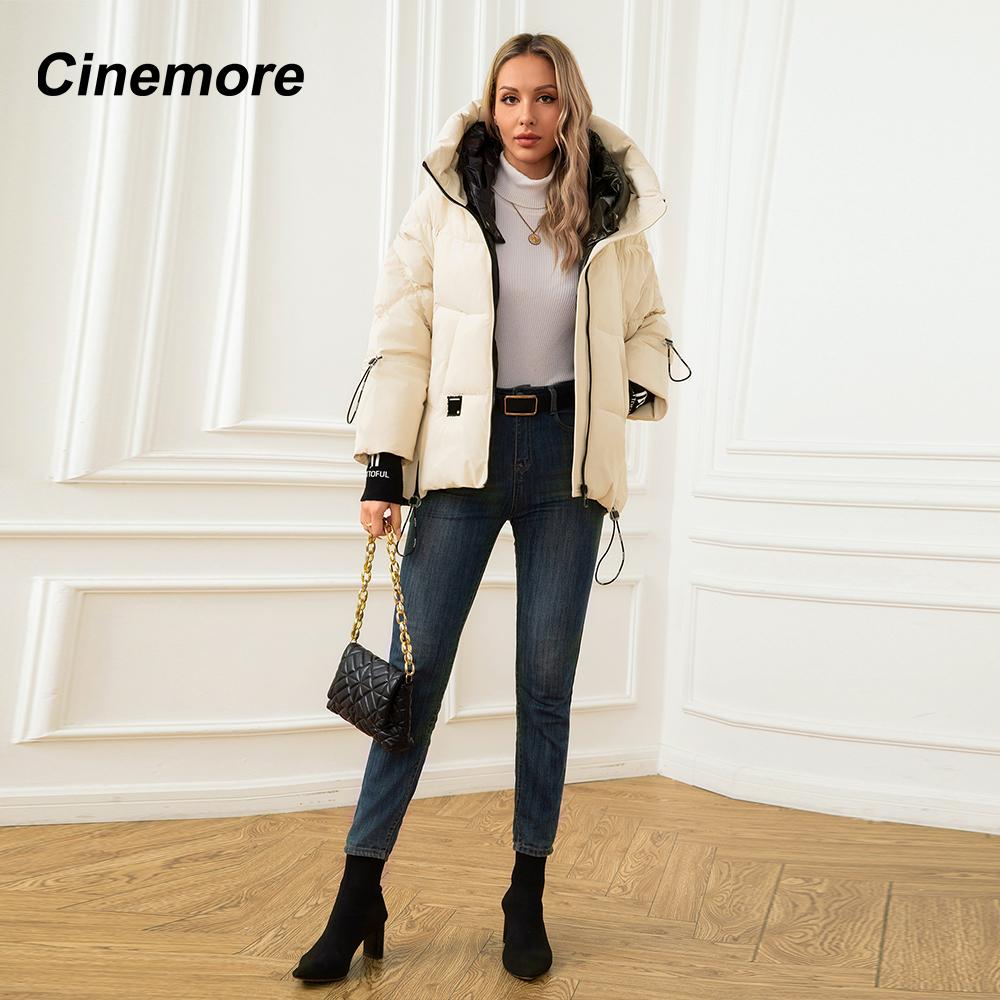 Cinemore Женская зимняя куртка 2024 года, большие размеры, био-пуховики, стеганое пальто с капюшоном, женская парка, женская одежда 046