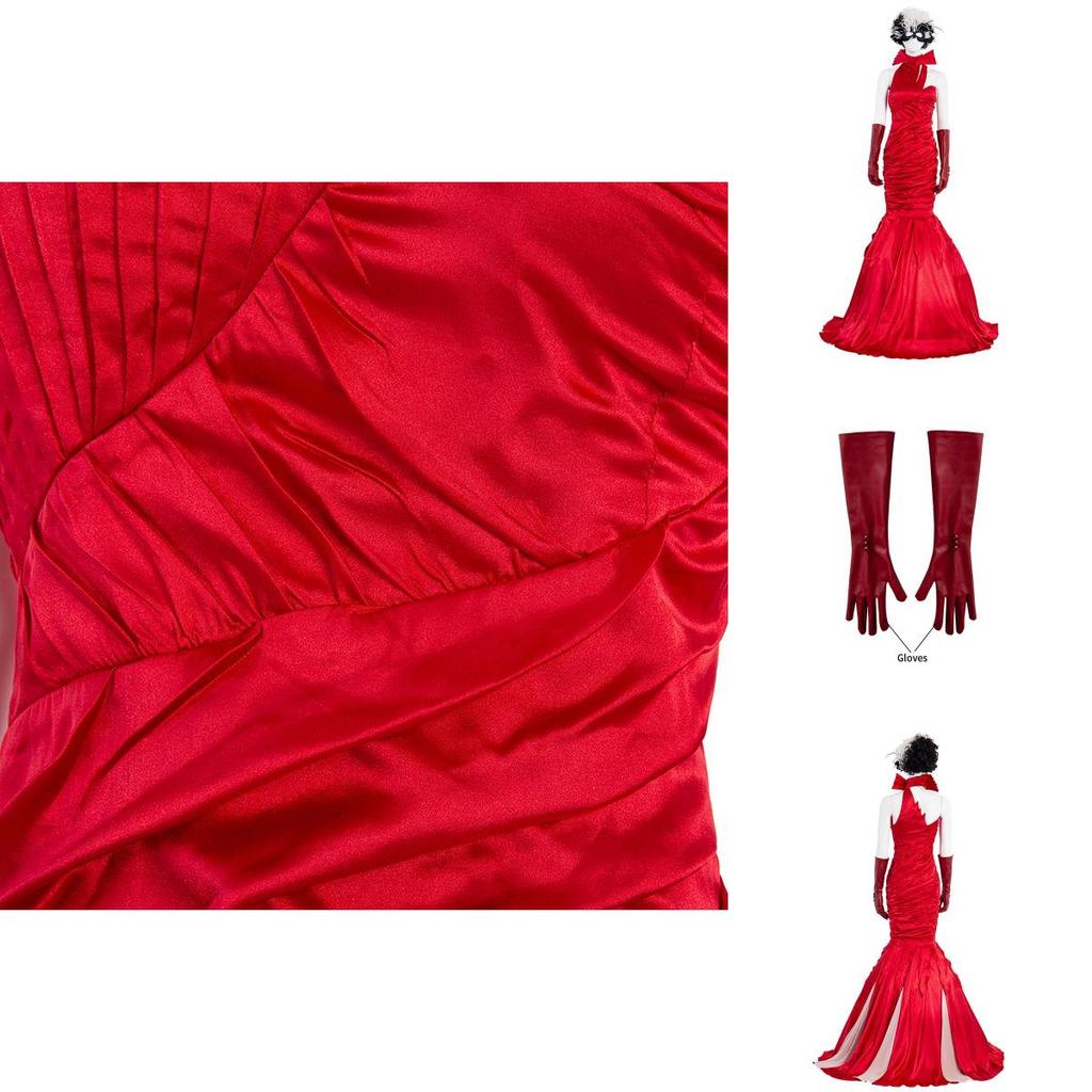 Изысканный костюм для косплея Круэллы Де Виль Куйла с элегантным платьем и аксессуарами